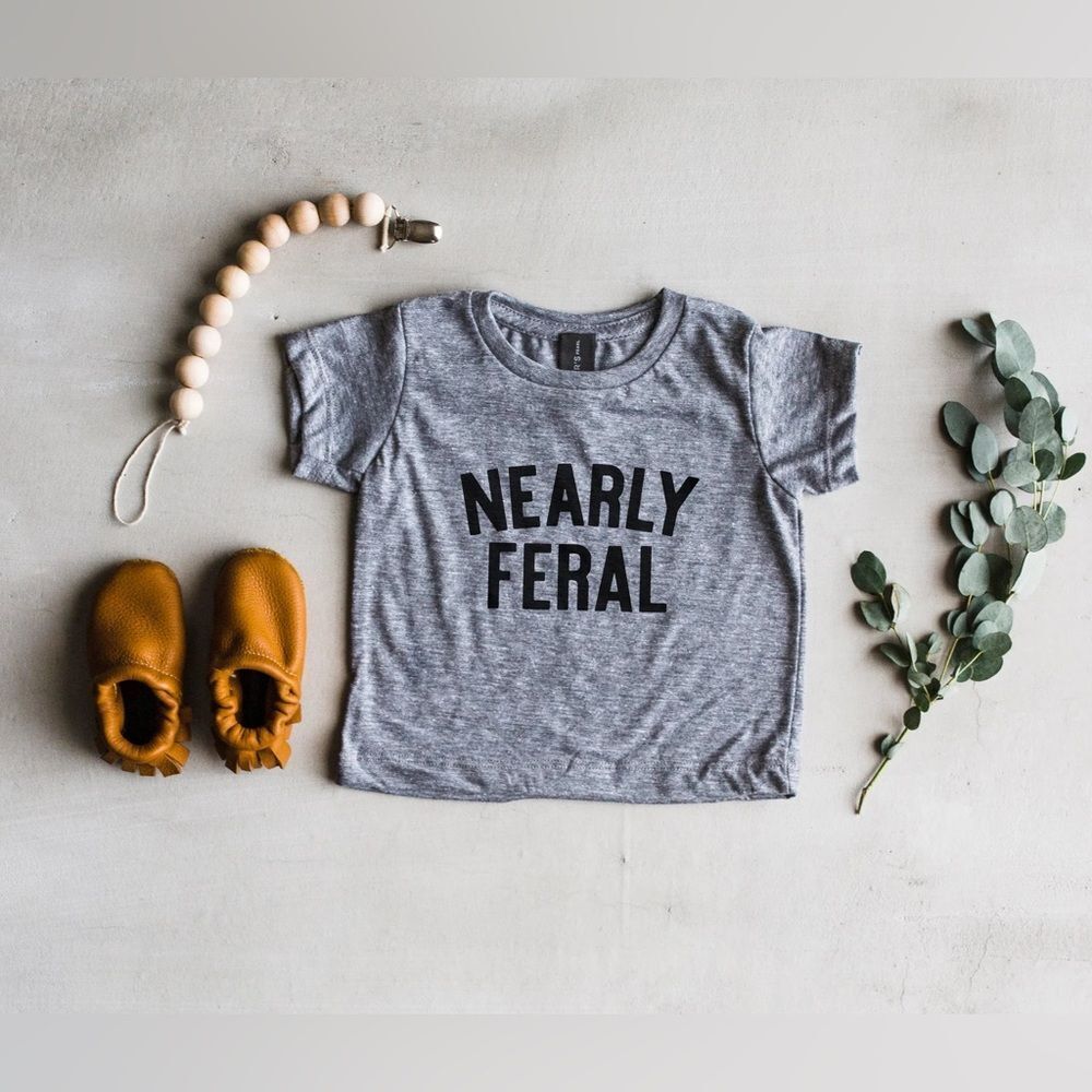 NWT | gladfolk | Gray Nearly Feral Kids T-Shirt | 3 months